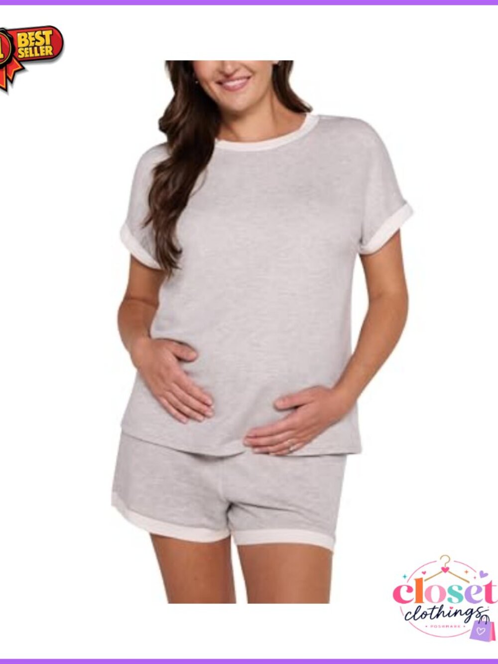 Maternity Cap Sleeve Crew Neck French Terry Tee Pregnancy Top